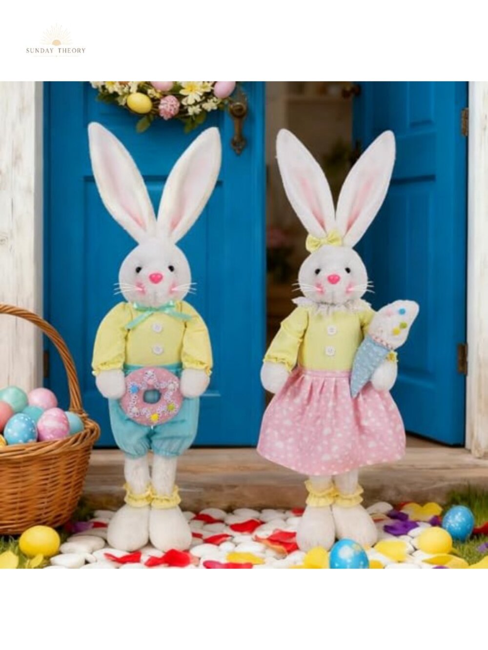 Easter Decor Standing Bunny Figurine Set Stretchable Legs Home Decor